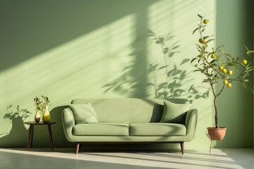 Green Couch Next to Potted Plant