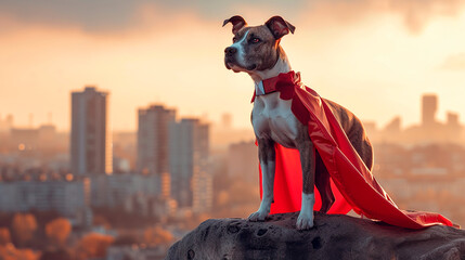 Vigilante Canino: Perro Superhéroe Contemplando la Ciudad