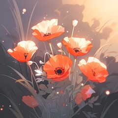 Illustrated Red Poppies