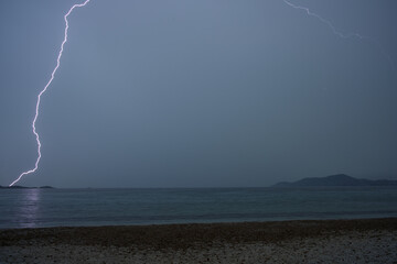 Thunderstorm with lightning, over the Mediterranean Sea  in the South of France