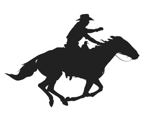 a cowboy riding a horse at a gallop, isolated vector silhouette