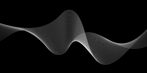 black and white wavy stripes background.Dynamic sound wave. Design element.Wave of many glittering lines isolated on black background.abstract vektor colorful vector line,