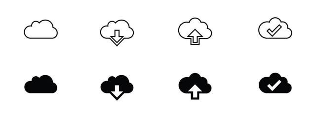 Cloud download and upload icon. Upload download cloud arrow. Line style. Download cloud computing outline and filled vector sign. Download symbol. Vector stroke linear editable illustration - obrazy, fototapety, plakaty