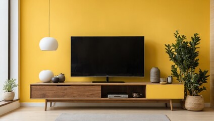 yellow room with TV