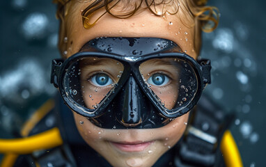 Young Boy Wearing Diving Mask and Goggles