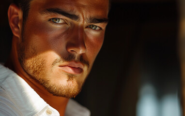 Obraz premium Close Up Portrait of a Person Wearing a White Shirt