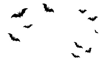 Bat silhouettes. Black bats flying around. Halloween concept. Spooky vibe. Vector