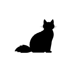 Black silhouette of a cat. Puss or cat silhouette. Feline care. Pet concept. Vector