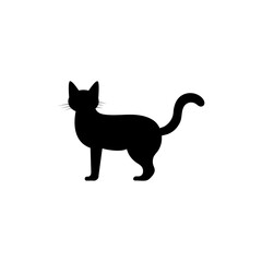 Fototapeta premium Black silhouette of a cat. Puss or cat silhouette. Feline care. Pet concept. Vector