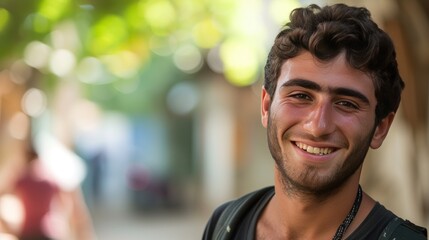 A young Druze man from Lebanon smiles looking at the camera. - obrazy, fototapety, plakaty
