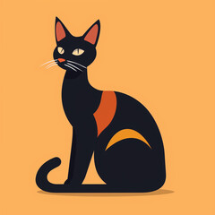 Illustration of sitting cat on the orange background