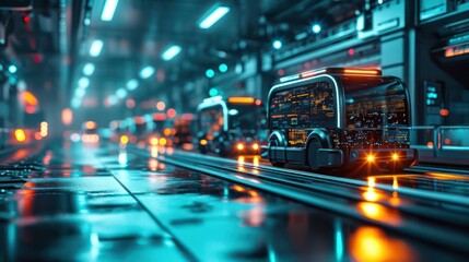 representation of online delivery technology, highlighting a network of automated delivery vehicles coordinating deliveries with precision and speed