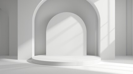 White podium and background for product presentation with arches