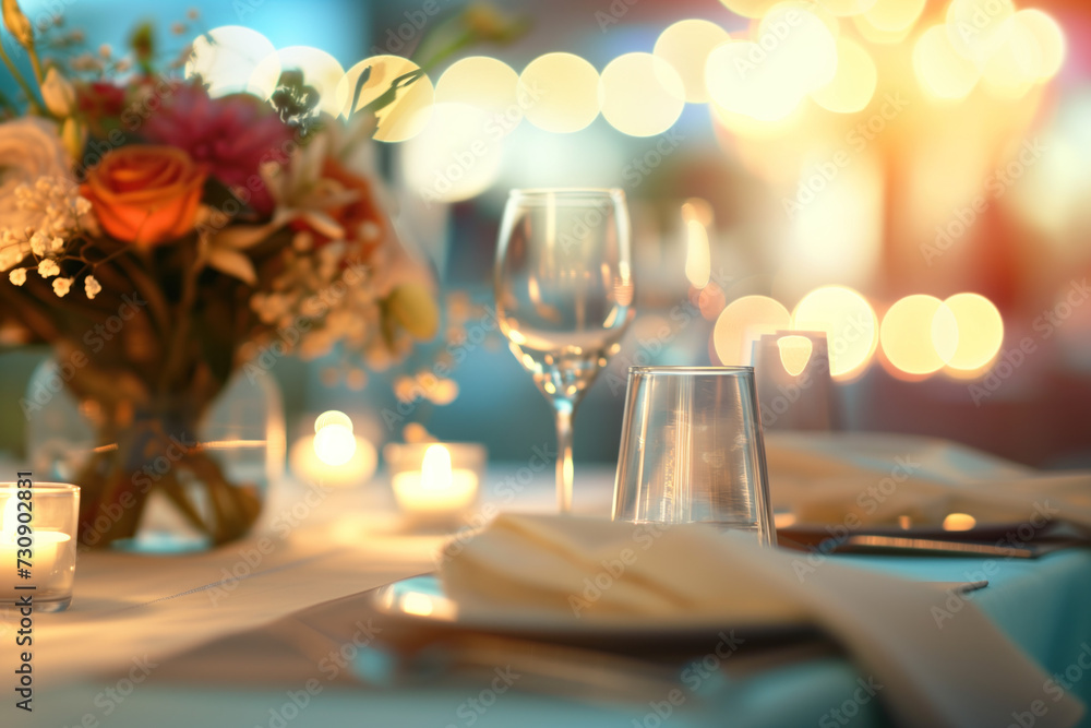 Poster a slide background for a romantic dinner event. muted colors, blurred. background image. created wit