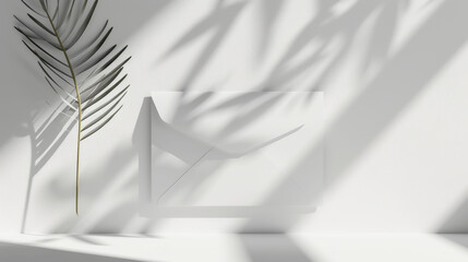 Modern postal aesthetic envelope on light background with shadows. Copy space. Invitation template. Generative AI - obrazy, fototapety, plakaty