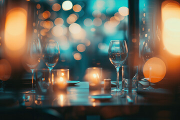 A slide background for a romantic dinner event. Muted colors, blurred. Background image. Created with Generative AI technology
