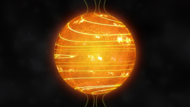 Solar magnetism, a simulation of the hydro magnetic dynamo of the sun. 3d animation