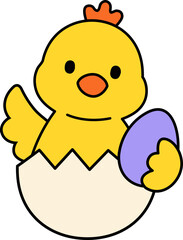 Easter chick sitting in an eggshell vector. Cartoon style. 