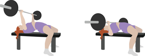 Fototapeta na wymiar Women Weightlifting at the Gym Bench Press Minimal Cutout Flat Vector Illustration