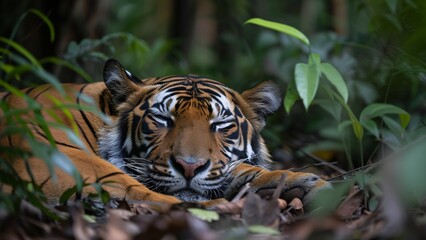 Peaceful Tiger Sleeping in Jungle - Wildlife Photography
