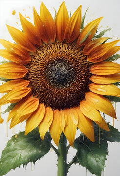 Anime Style,  A Vibrant Sunflower With Splashes And Drips On A Light Background., Studio Anime, Highly Detailed, Kawai Vibrant.jpg