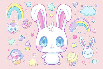 Cheerful Cartoon Bunny Illustration on a Sweet, Pink Background