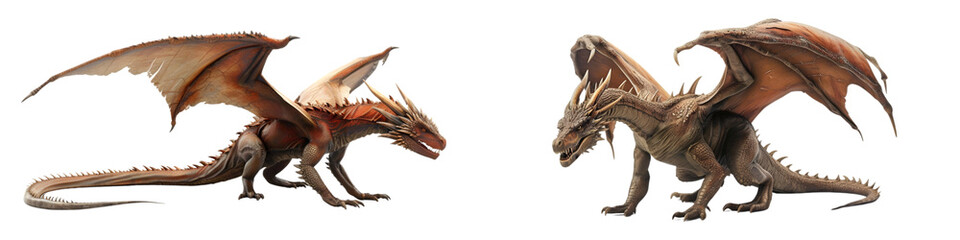 Fototapeta premium Set of Mythical Dragons Isolated on Transparent Background