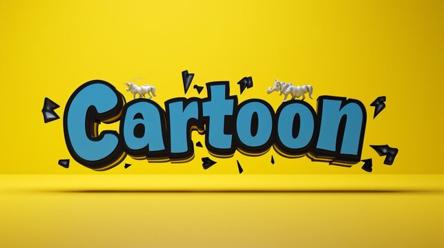 a photo text of word " Cartoon " on solid yellow background
