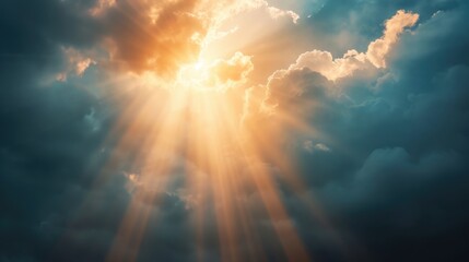 Dark sky with sun . God rays . Dramatic nature background . Religion background - Powered by Adobe