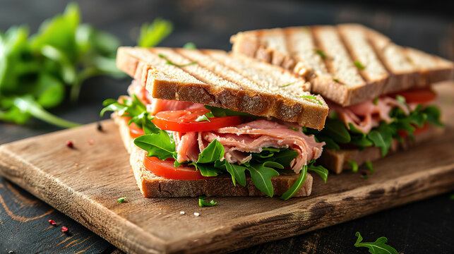 professional food photography tuna sandwich with empty copy space, and plain background, restaurant advertising