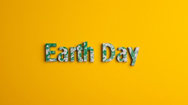 a photo text of word " Earth Day " on solid yellow background