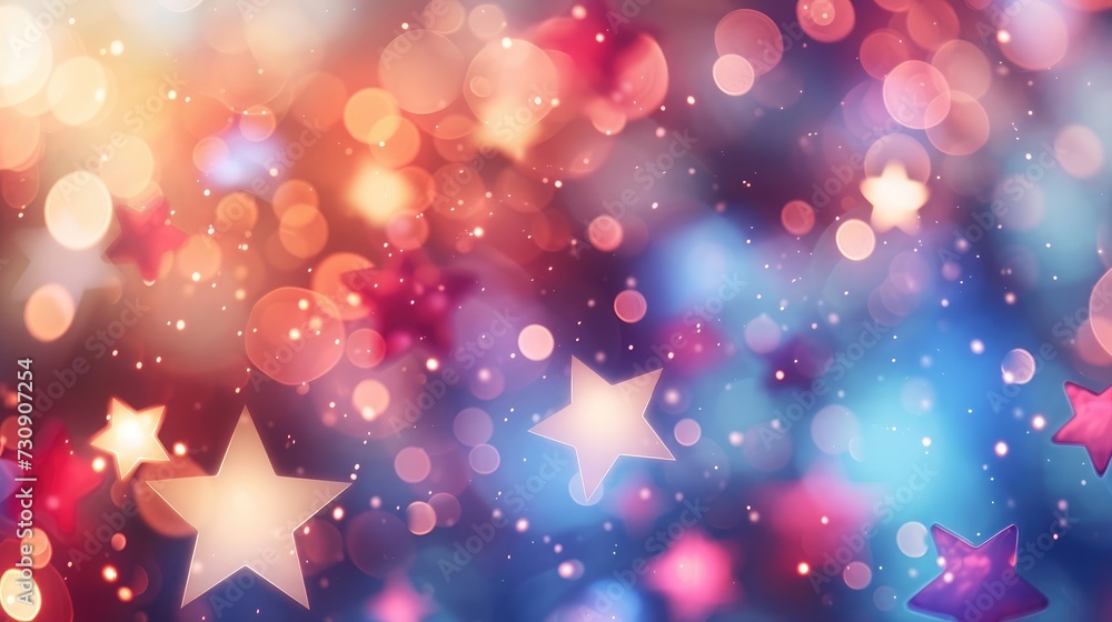 Poster festive abstract background with bokeh defocused lights and stars