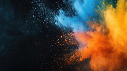 Explosion of coloured powder isolated on black background. Abstract colored background