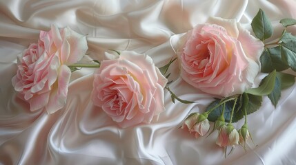 pink roses on soft silk