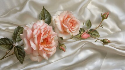 pink roses on soft silk