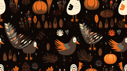 Seamless repetitive pattern abstract illustration of thanksgiving figures.  Wallpaper. Background. - obrazy, fototapety, plakaty