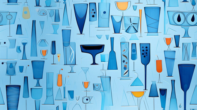 Seamless repetitive pattern abstract illustration of cocktail figures.  Wallpaper. Background.