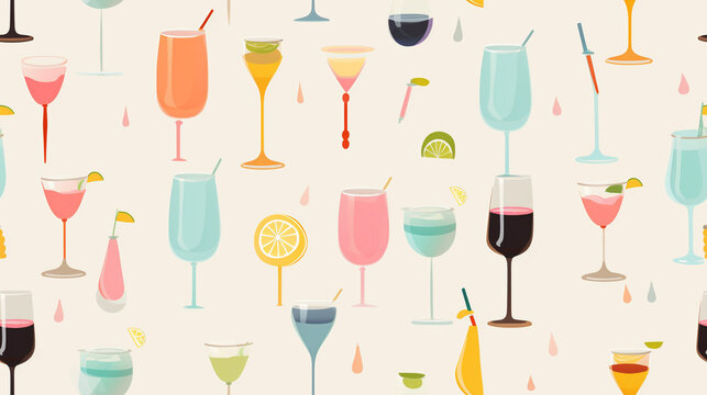 Seamless repetitive pattern abstract illustration of cocktail figures.  Wallpaper. Background.