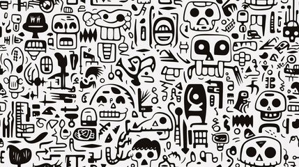 Seamless repetitive pattern abstract illustration of mexican skulls figures. Day of the dead. Wallpaper. Background.