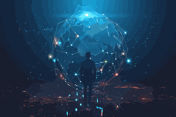 Globalisation and Digital Connectivity Concept, Businessman Interacting with Global Network Interface, International Trade and Communication.