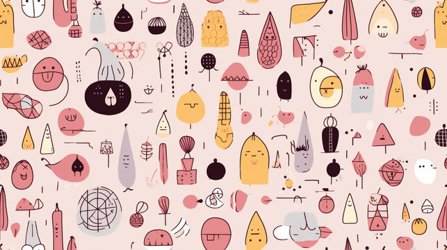 Seamless repetitive pattern abstract illustration of fruits figures.  Wallpaper. Background.