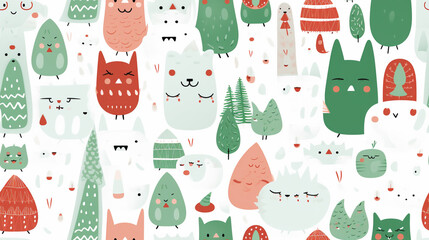 Naklejka premium Seamless repetitive pattern abstract illustration of chistmas figures. Wallpaper. Background.
