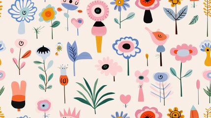 Seamless repetitive pattern abstract illustration of spring flowers figures.  Wallpaper. Background.