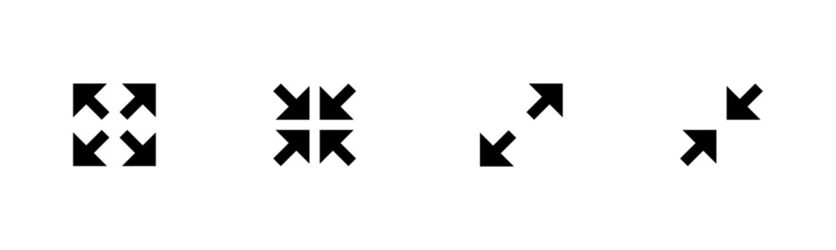 Maximize and minimize screen buttons editable outline icons set isolated on white background flat Editable vector illustration.