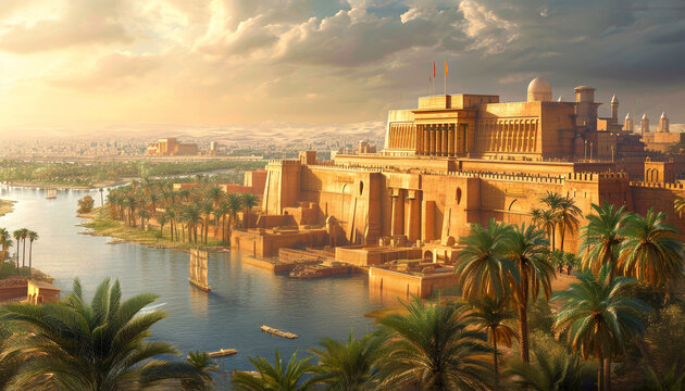 Aerial view of the city of Babylon in biblical times Generative AI Illustration