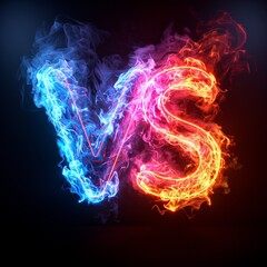 VS Versus letters with fire flames with multiple colors and lighting neon effects Generative AI Illustration - obrazy, fototapety, plakaty