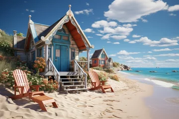 Foto op Canvas A colorful beach hut on a sunny shore © Mahenz