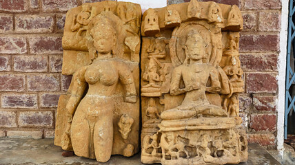 Statue of Lord Buddha and Yokshi in the Campus of Shri Pataleshwar Temple, Malhar, Bilaspur,...