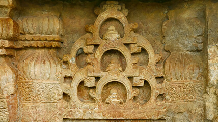 Carved Design on the Bhima Kichak Temple, Malhar, Bilaspur, Chhattisgarh, India. - obrazy, fototapety, plakaty