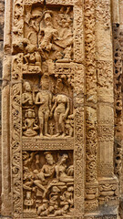 Ancient Stories Carved on the Entrance of Bhima Kichak Temple, Malhar, Bilaspur, Chhattisgarh, India. - obrazy, fototapety, plakaty